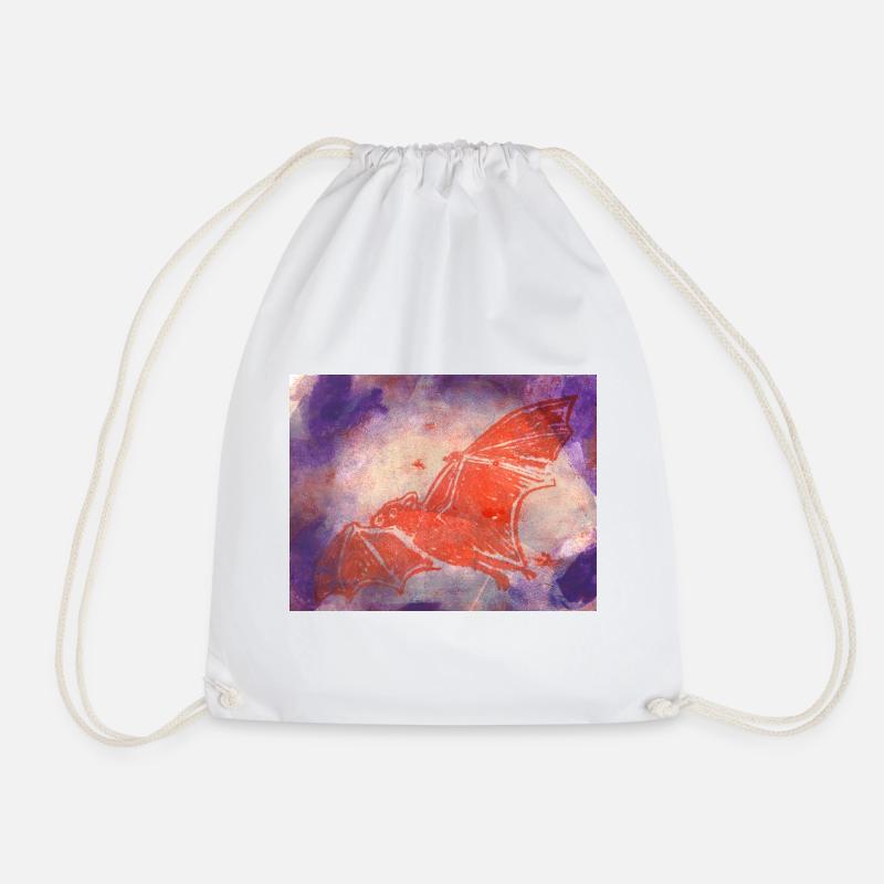 Mystical red bat in watercolor style - Drawstring Bag - white