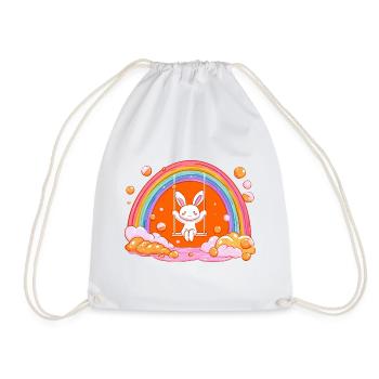 Cuddly Bunny Rainbow Swing - Drawstring Bag - white - Front