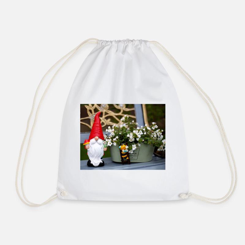 Garden gnome in flower pot - Drawstring Bag - white