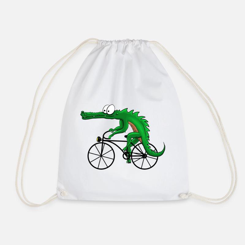 Krokodil mit Fahrrad - Turnbeutel - Weiß
