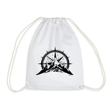 Compass With Mountain Silhouette - Drawstring Bag - white - Front