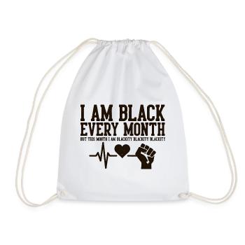 I Am Black Every Month Heartbeat Fist - Drawstring Bag - white - Front