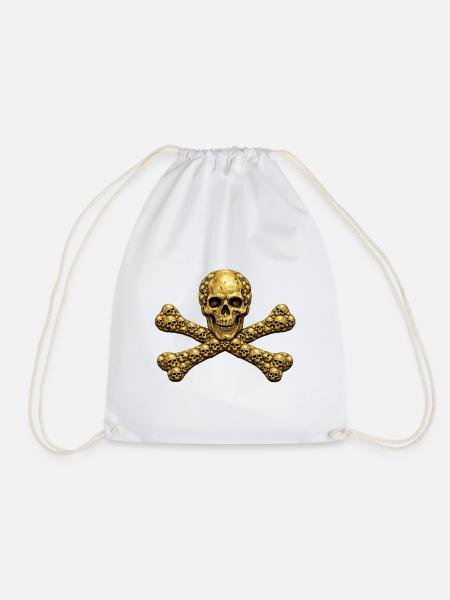 Goldenes Totenkopf Kreuz - Turnbeutel - Weiß