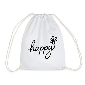 Cheerful hand lettering with flower - Drawstring Bag - white - Front