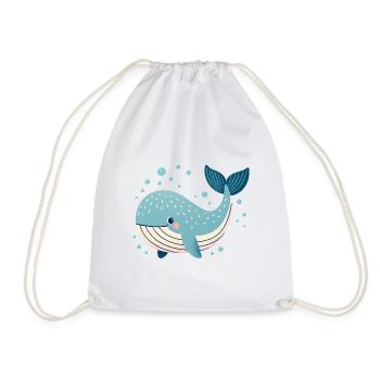 Blue Whale with Bubbles - Drawstring Bag - white - Front