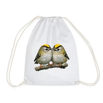 Duo of Firecrests on Branch - Drawstring Bag - white - Front