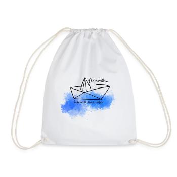 Fernweh wasser boot meer urlaub spruch Origami - Turnbeutel - Weiß - Vorne