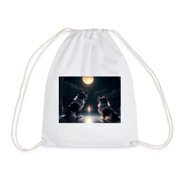 Moonlit Canine Duet - Drawstring Bag - white - Front