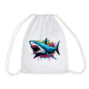 Shark - Drawstring Bag - white - Front