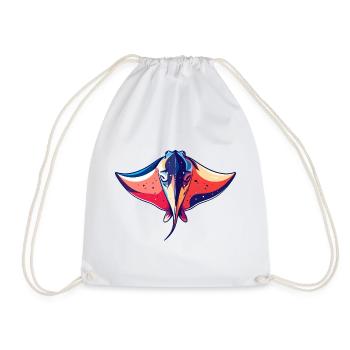 Colorful Manta Rays Graphic Sea Creatures Motif - Drawstring Bag - white - Front