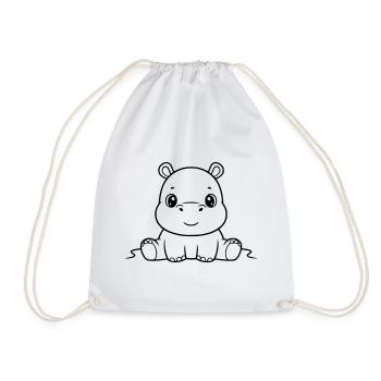 Cute Baby Hippo Comic Outline - Drawstring Bag - white - Front