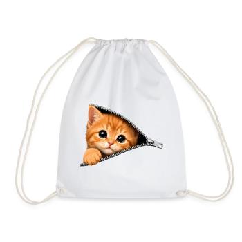 Cute Kitten Zipper Cat - Drawstring Bag - white - Front