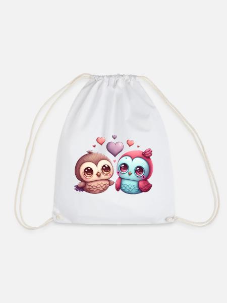 Two cute loving birds with hearts - Turnbeutel - Weiß