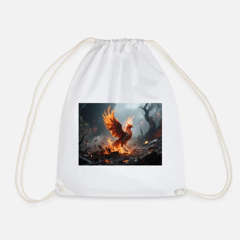 Fire Phoenix Rise - Drawstring Bag - white