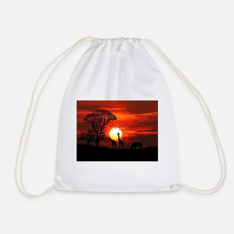 Retro Pixel Art African Savannah Sunset - Turnbeutel - Weiß