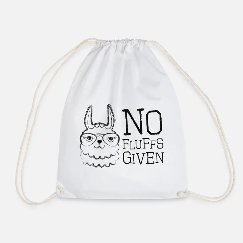 Llama with Glasses No Fluffs Given - Drawstring Bag - white