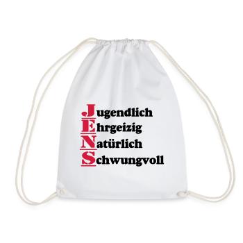 Jens , Vorname,Namensschild,Name,Fun Shirt (25) - Turnbeutel - Weiß - Vorne
