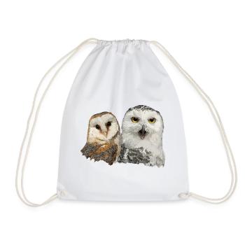 Snowy Owl and Barn Owl - Drawstring Bag - white - Front