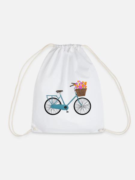 Fahrrad mit bunten Blumen im Korb - Turnbeutel - Weiß