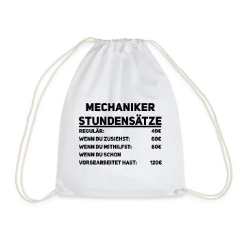 Mechaniker-Stundensätze – Preis mit Humor - Turnbeutel - Weiß - Vorne