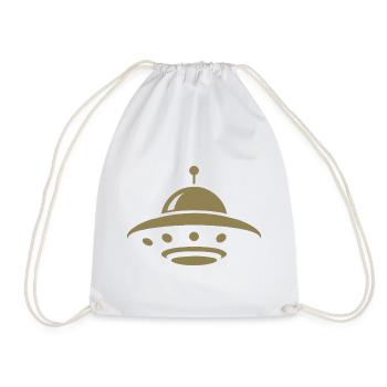 Minimalist UFO Alien Flying Saucer Sil - Drawstring Bag - white - Front