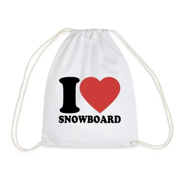 I Love Snowboard - Heart - Winter Sports - Drawstring Bag - white - Front