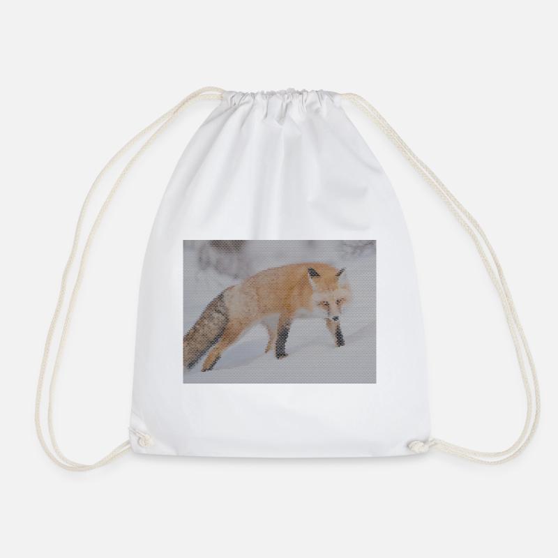 geometric fox - Drawstring Bag - white