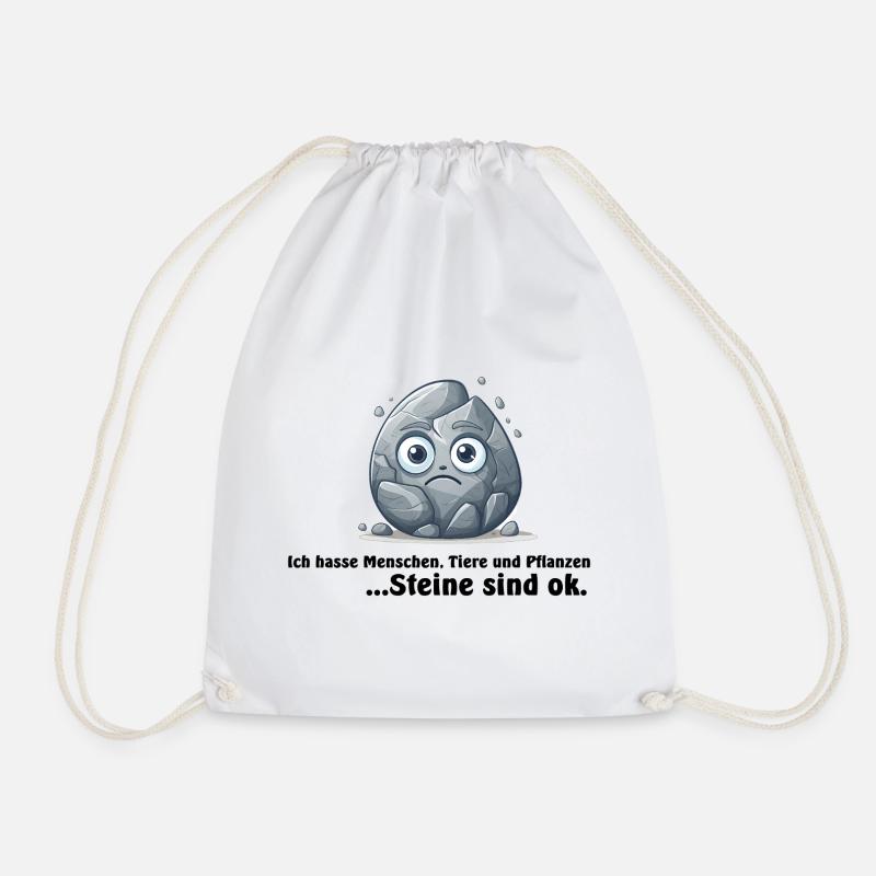 Stone, I hate people, animals and plants... - Drawstring Bag - white