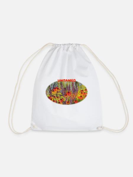 	Untamed - Vibrant Echinacea Wildflower Meadow - Drawstring Bag - white