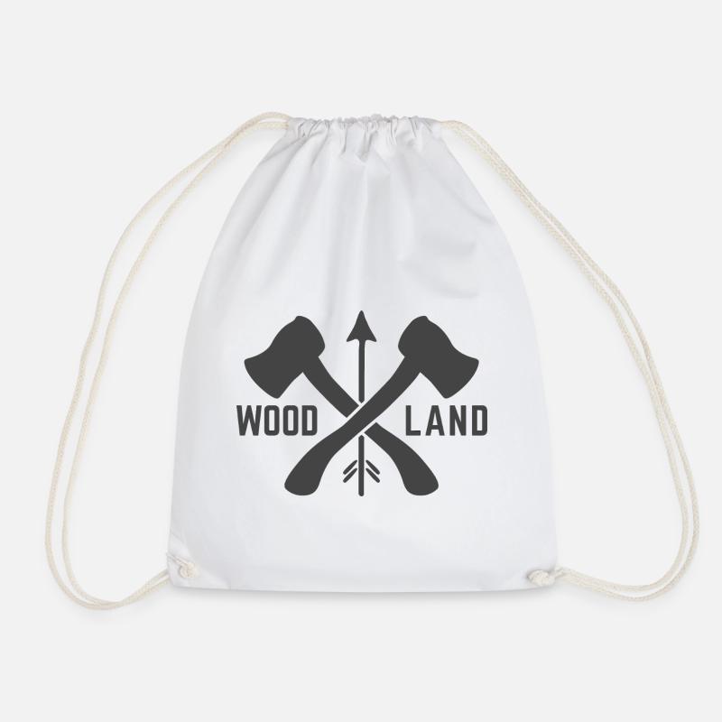 Woodland Axe Outdoor Camping Bushcraft Design - Drawstring Bag - white