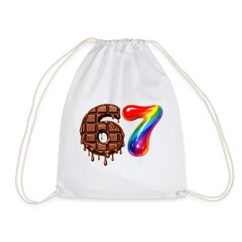 67 - 6 7 - Six Seven Meme - Chocolate - Drawstring Bag - white - Front