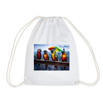 Parrot Parade with Rainbow Umbrella - Drawstring Bag - white - Front