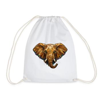 Stained Glass Elephant Portrait Mosaic Art - Drawstring Bag - white - Front