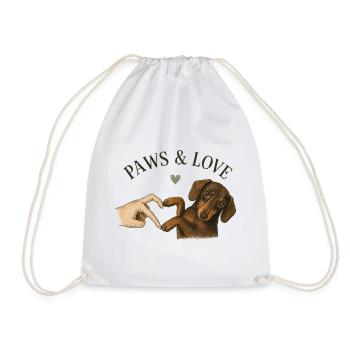 Paws & Love Dachshund Paw Heart - Drawstring Bag - white - Front