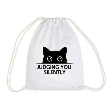 Black Cat Cute Cats Face Line Art - Drawstring Bag - white - Front