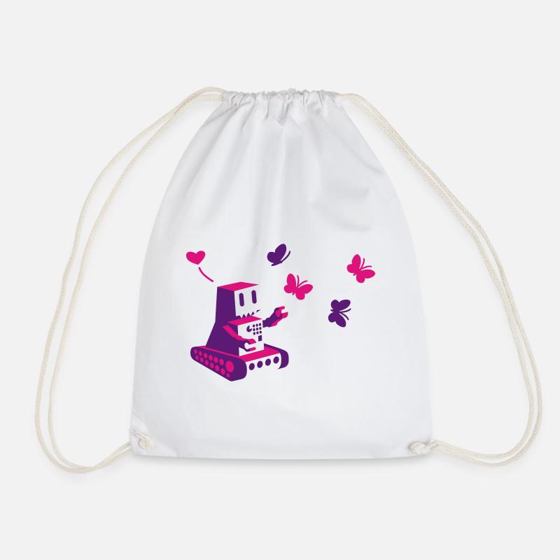 robot loves butterfly - Drawstring Bag - white