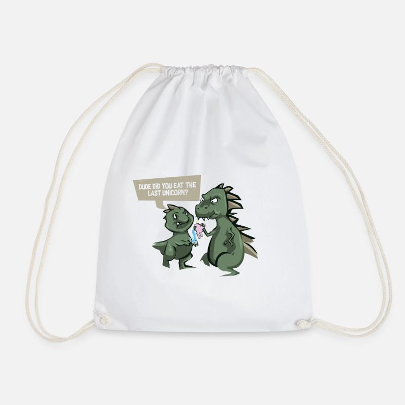 Funny dinosaur shirt - last unicorn - - Drawstring Bag - white