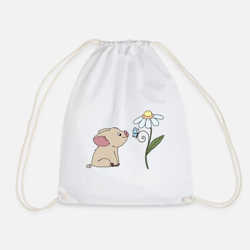 Pig and butterfly - Drawstring Bag - white