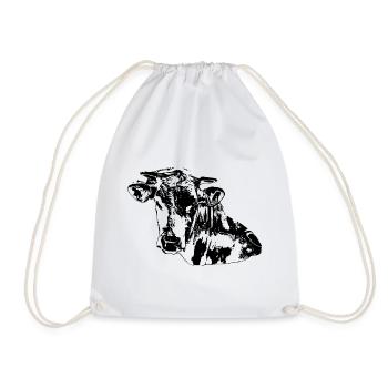 Cow black - Drawstring Bag - white - Front