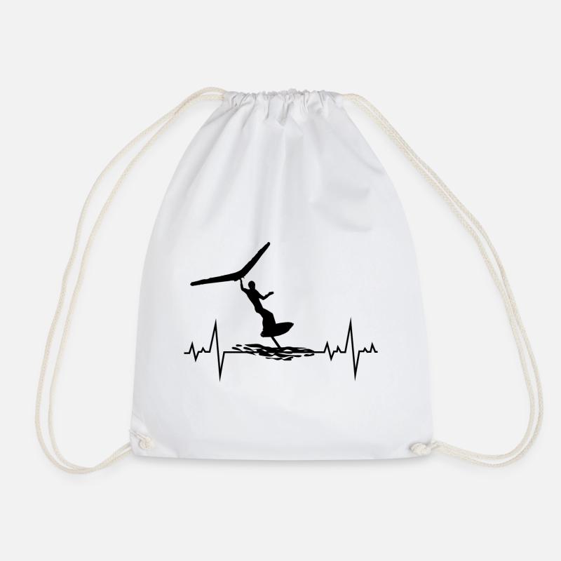 Wing Foiling Heartbeat Funny - Drawstring Bag - white