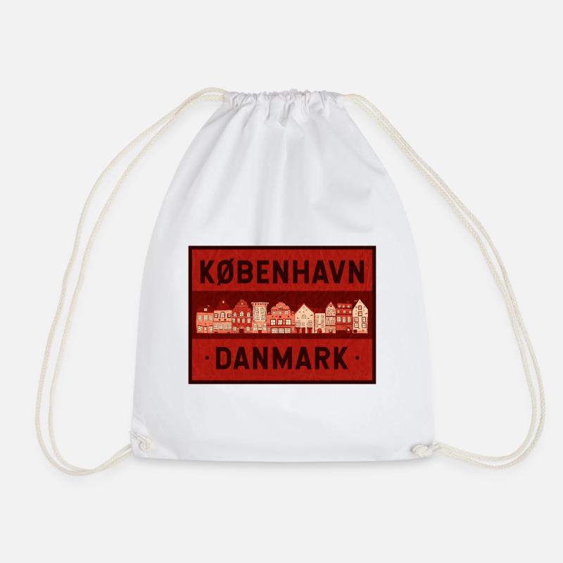 Copenhagen Skyline Red Print - Drawstring Bag - white