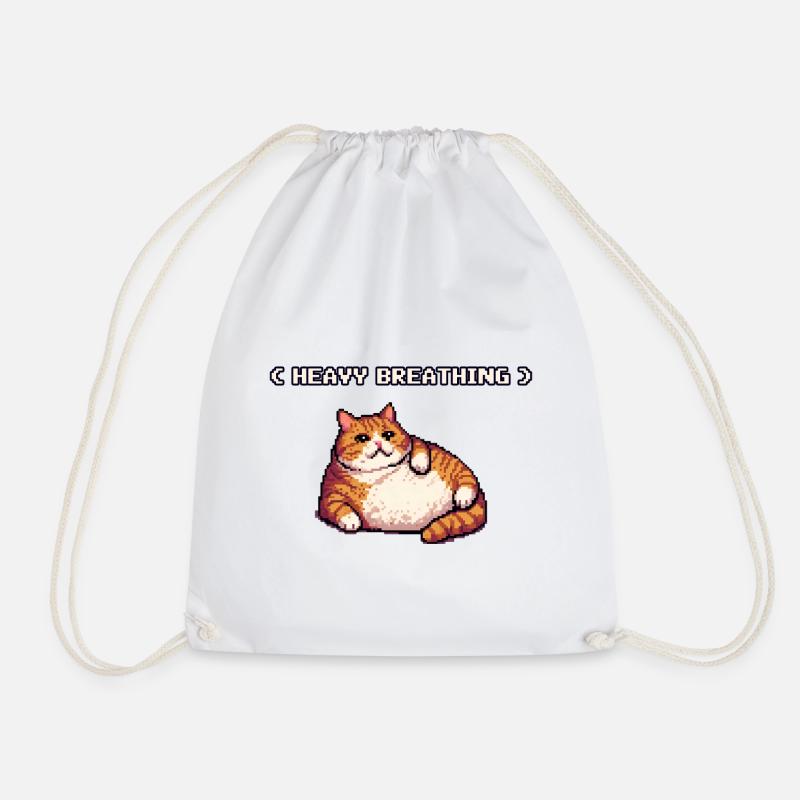 Chonky Pixel Cat Heavy Breathing - Drawstring Bag - white