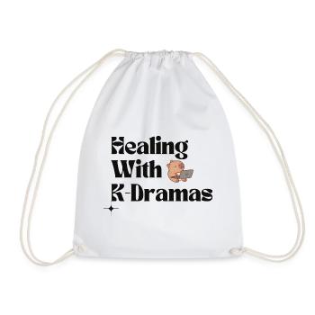 Healing With K-Dramas | Cute Bear Cozy Korean - Drawstring Bag - white - Front