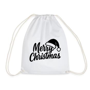 Merry Christmas with Santa Hat - Drawstring Bag - white - Front