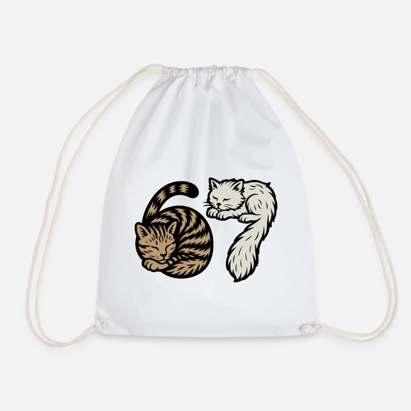 Sleeping 'Six Seven' cats - Drawstring Bag - white