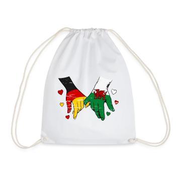 Deutschland_Wales_Flagge_Haendehalten_used - Turnbeutel - Weiß - Vorne