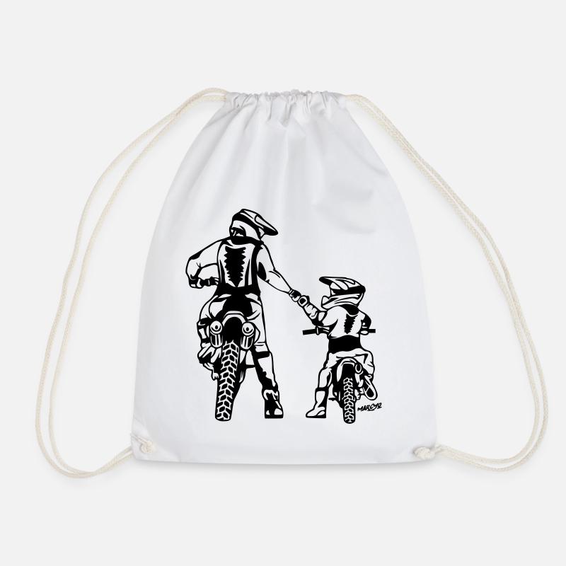 Motocross Father and Son - Drawstring Bag - white