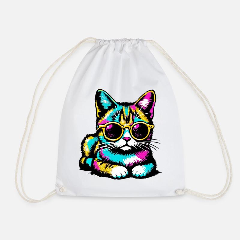 Chat avec lunettes de soleil - Sac de sport léger - blanc