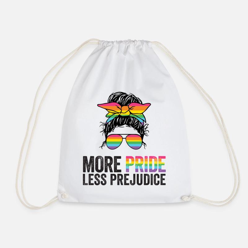 LGBT Pride Month - More Pride Less Prejudice - Drawstring Bag - white