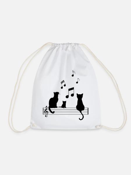 T Shirt Katze Musik Lustige Notiz Noten - Turnbeutel - Weiß